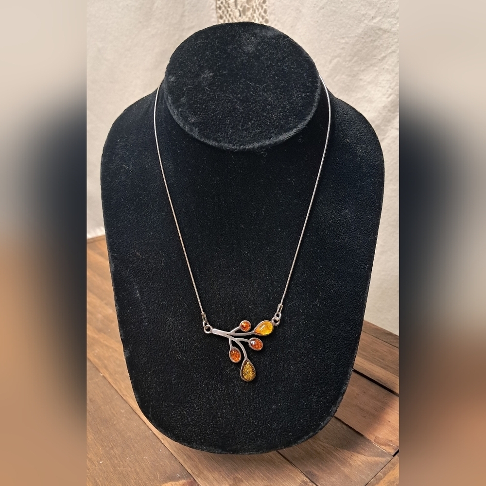 Vintage Baltic Amber Sterling Silver Necklace